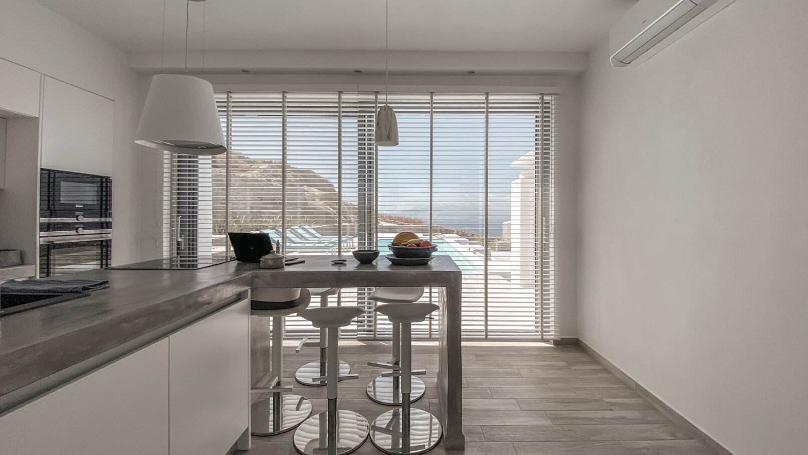 Pinthos Architects Naxos vacation summer house - villa. Cycladic island design in Aegean. Interior style kitchen