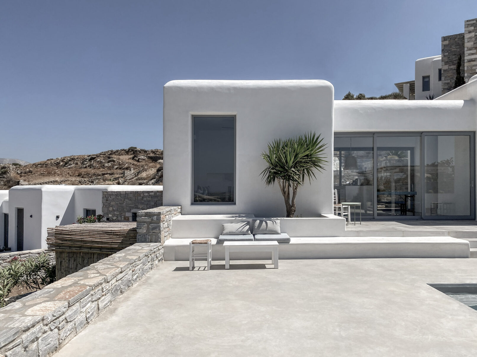 Pinthos Architects Naxos vacation summer house - villa. Cycladic island design in Aegean. Architecture facade details