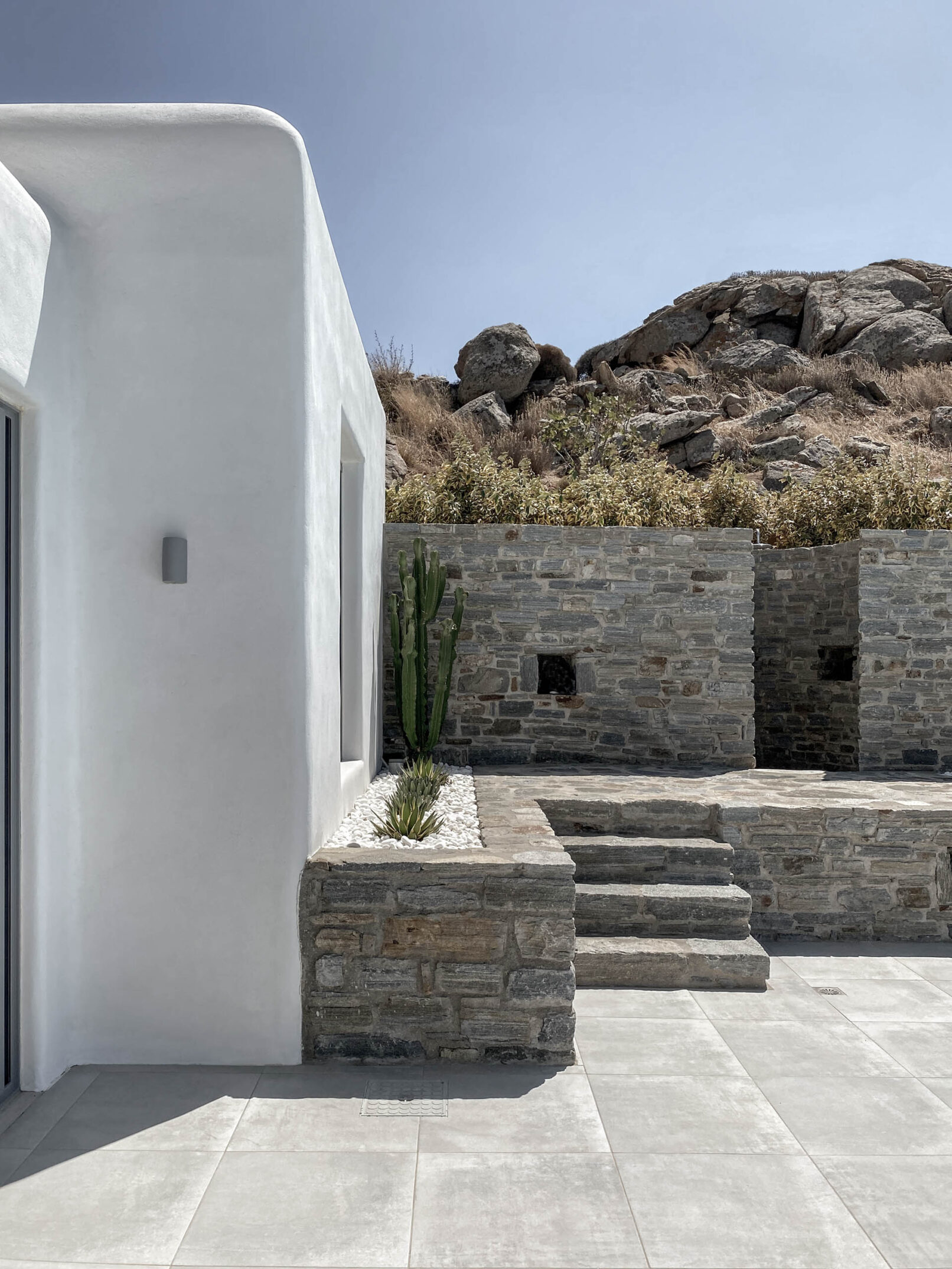 Pinthos Architects Naxos vacation summer house - villa. Cycladic island design in Aegean. Architecture facade details