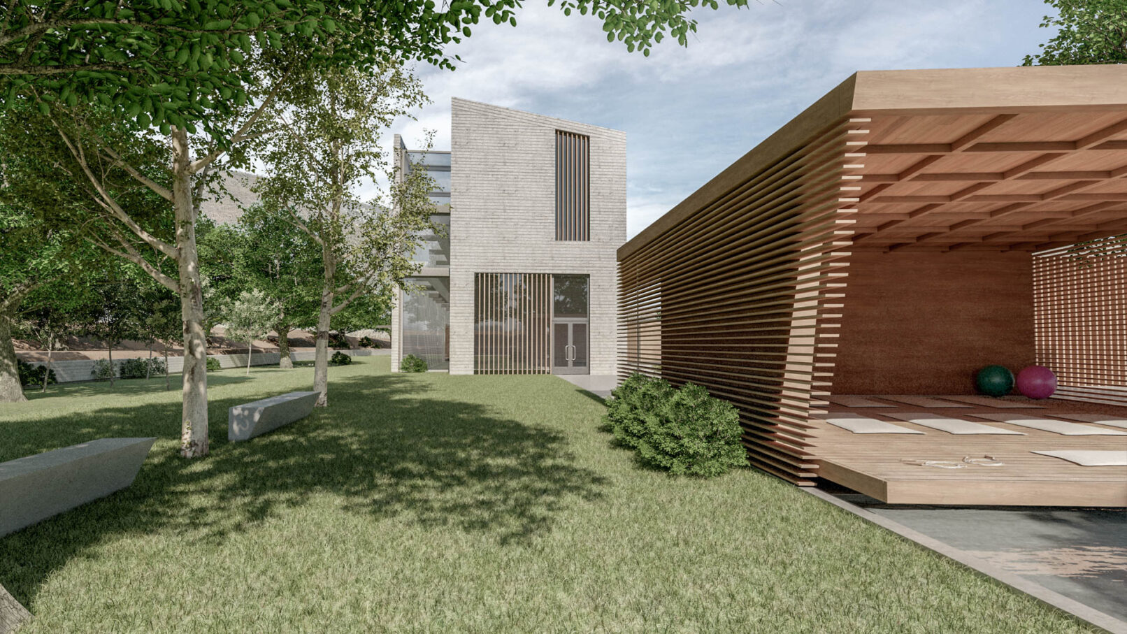 Pinthos Architects Pozar Baths Aridaia Resort and spa. Winter Hotel architecture facade and yoga pavillion