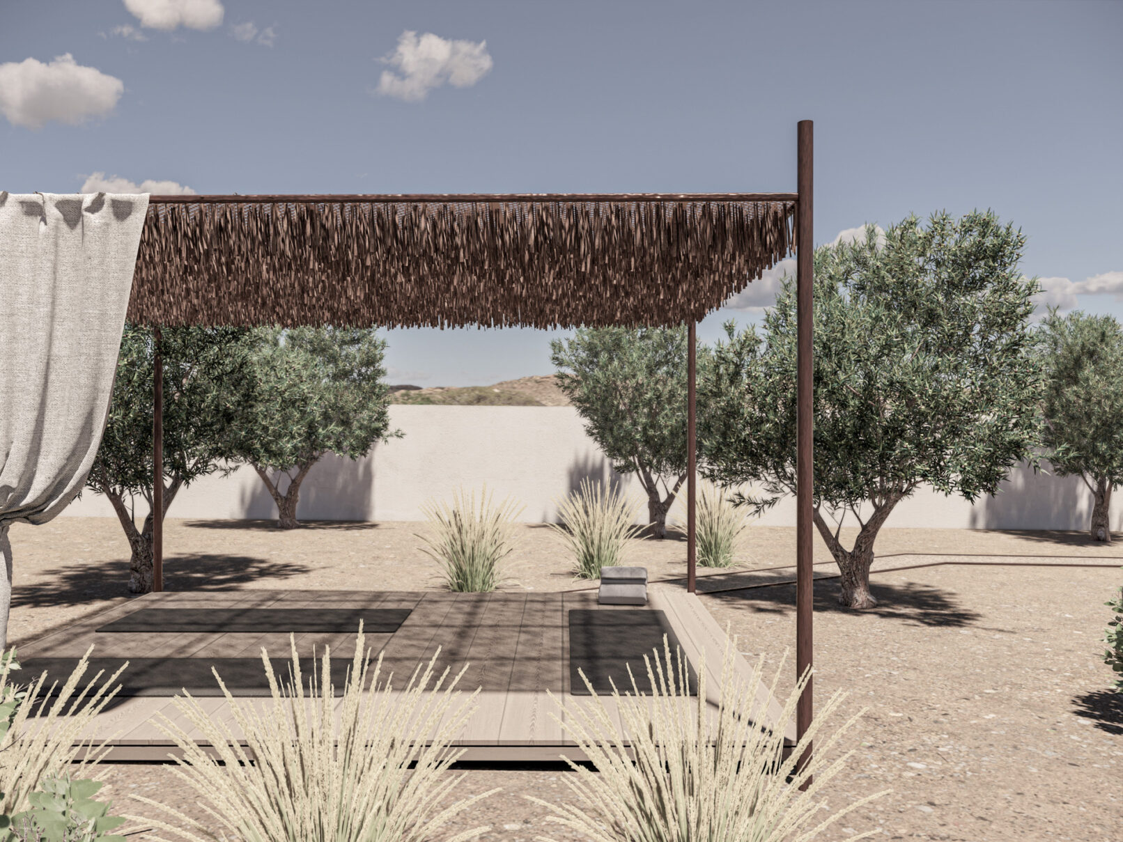 Pinthos Architects Paros vacation summer house - villa architecture. Cycladic island design in Aegean. Yoga pavilion